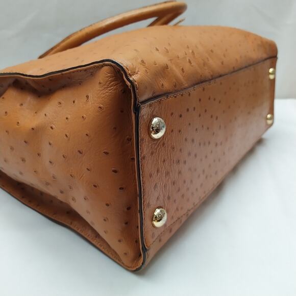 Michael Kors Hamilton Brown Leather Ostridge Embossed Lock Satchel Shoulder Bag - Picture 15 of 16